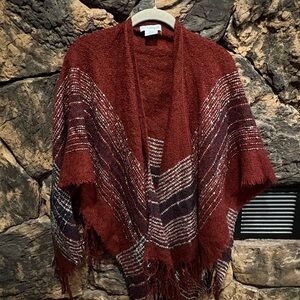 Sag Harbor Burgundy and Black Striped Poncho